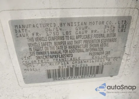 2015 Nissan Versa 1.6 S/1.6 S+/1.6 Sl/1.6 Sv from USA, damaged, VIN 3N1CN7APXFL827473